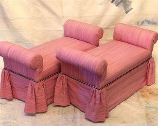 Set of 2 upholstered window benches.