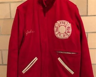 Large size 44 1950s Peapack & Gladstone Fire Department wool varsity jacket.