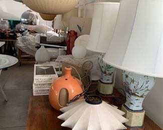 Variety of mid century lamps - George Nelson bubble lamps - very early