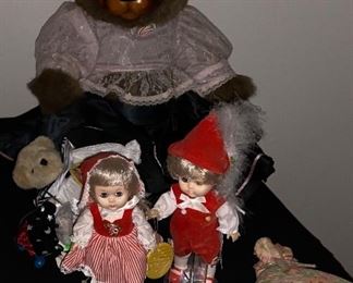 Wooden Bear, Ginny Dolls Hansel & Gretel, Hand Sewn Old Americana Mop Doll Heads