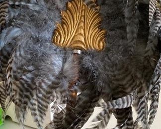 Handheld Fan Wooden/Bamboo Base Handle with Feathers