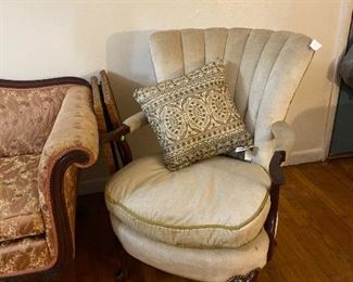 Antique Satin Camel Back Sofa, Oversized Wing Back Side Chair