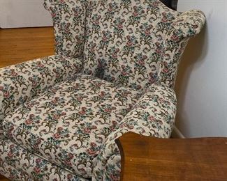 Oversized Tapestry Arm Chair, Lamp Table