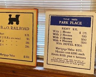 Oversized Monopoly Property Cards B & O Railroad and Park Place Great for a Game Room