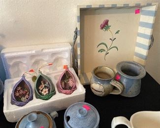 Egg Hummingbirds Ornaments, Serving Tray, Local Hand Made Pottery