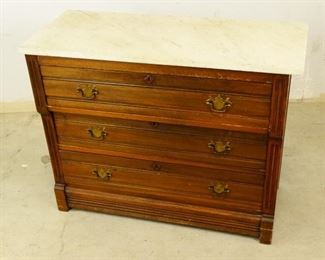 Antique, MarbleTopped, Regal Dark Wood Dresser