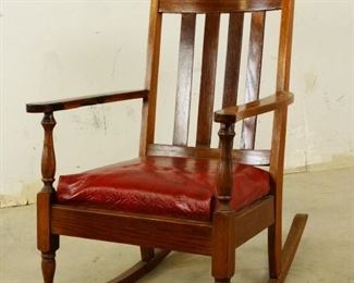Red Leather Traditional Rocking Chair