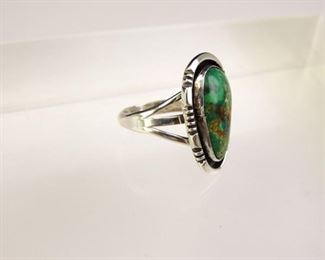 Native Indian Silver & Turquoise Ring, Size 8.5