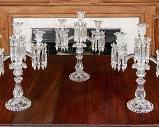 Set Of Three Fine Baccarat Crystal & Moulded Glass Candelabra