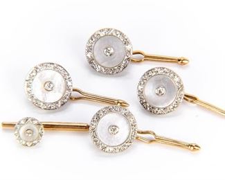 Krementz 14K White And Yellow Gold Diamond & Mother-of-Pearl Studs