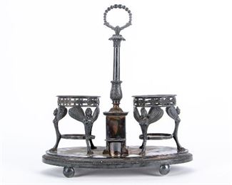 Early 19th C. French .950 Silver Cruet Stand By Houzet- 36.045 Troy Ozs.