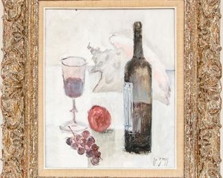 IR Zingg Signed Oil On Canvas Titled La Vigne Et Le Vin Still Life