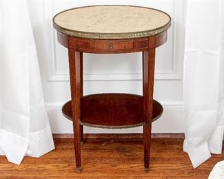 Fine French Bronze Mounted Oval Mahogany Table With Marble Top Ca. 1900