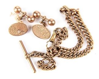 English 9k Gold Lot - Watch Fob And Cuff Links