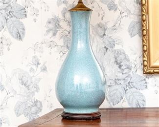 Antique Chinese Porcelain Robin's Egg Blue Vase Mounted As A Lamp