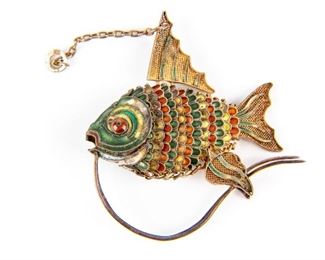 800 Silver & Enamel Fish Articulated Pendant