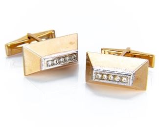 Pair Of 14k Gold Cuff Links With Diamonds