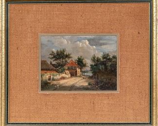 Signed Oil On Board Figural Landscape