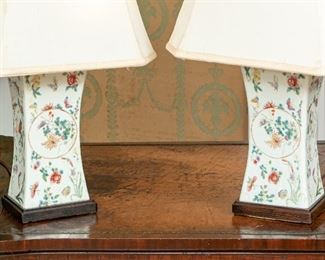 Pair Of Chinese Wig Stands Mounted As Lamps