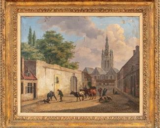 Jean-Baptiste Davelooze (Belgium, 1807-1886) Oil On Canvas Figural Landscape