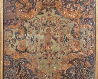 17th/18th Century Hand Painted Embossed Leather Work
