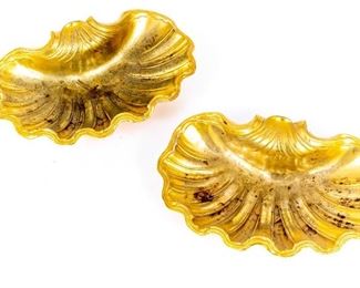 Two Heavy Dore` Bronze Shell Form Dishes