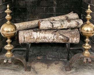 Pair Of Antique Brass Andirons