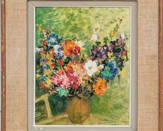 Simone Mounier (French, 19/20th Century) Parisian Floral Still Life Oil On Board