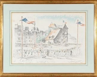 Signed French Pastel Landscape Titled "Avril A Honfleur"
