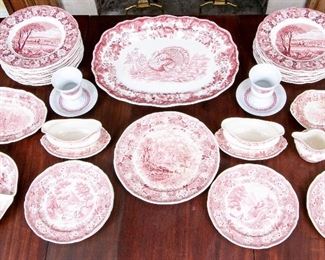 A Large Collection Of Red Transfer Ware With Various Makers And Patterns