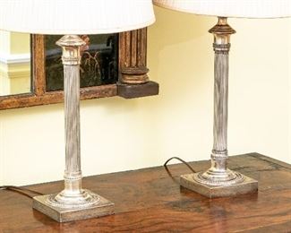 Pair Of Vintage Silver Plate Table Lamps - No Shades