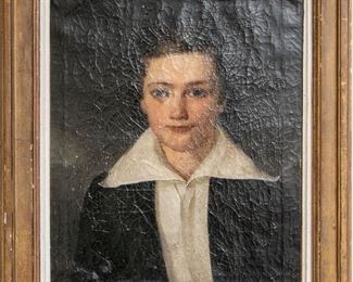 Antique Oil On Canvas Portrait Of A Young Man