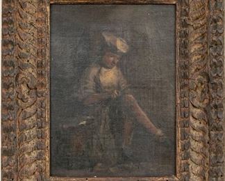 Oil On Canvas Portrait Of A Man Cutting Fruit