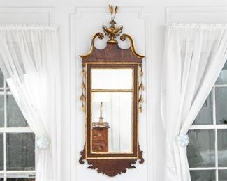 Antique Mahogany Mirror With Urn & Bell Flowers