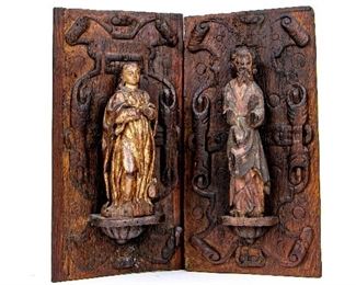 Two Carved Wood Figures Or Santos 18th Century Or Earlier