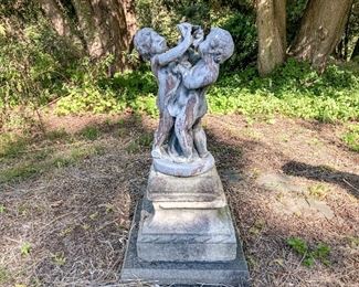 Antique Lead Figural Group With Cement Base