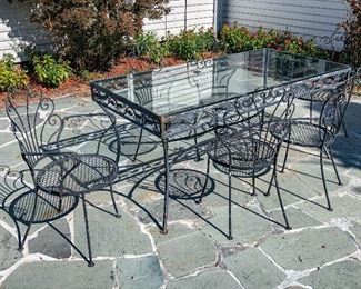 Wrought Iron Glass Top Table With 8 Chairs