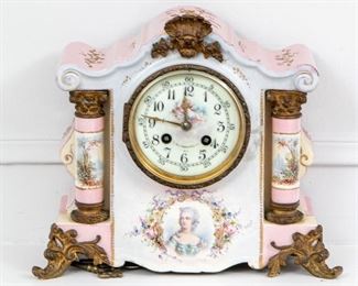 An Ornate Antique T. Hausemann Porcelain Mantle Clock