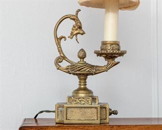Antique Brass Aladdin Lamp With Griffin Candlestick Lamp