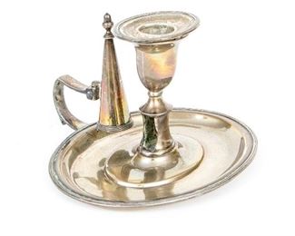 Antique English Georgian Sterling Silver Chamber Stick With Snuffer 11.22 Ozt