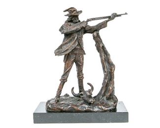 After Charles M. Russell Bronze Sculpture Of A Shooter