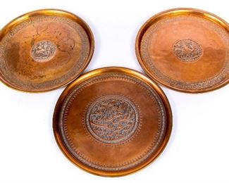 Group Of Three Vintage Copper Trays