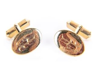 Pair Of 10K Gold Cufflinks With "P" Monogram (Claudius Charles Philippe)