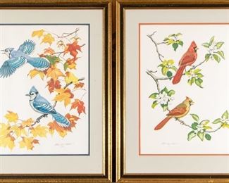 Albert Earl Gilbert Signed National Audubon Lithographs Blue Jays & Cardinals