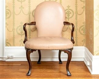 Vintage/Antique Mahogany And Leather Open Arm Chair