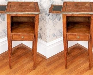 Pair Of Antique French Walnut Side Tables With Open Compartments