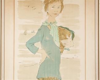 Signed Artist Proof Woman Holding Grocery Bag