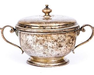 English Sterling Silver Bowl With Lid, Mid 20th C.