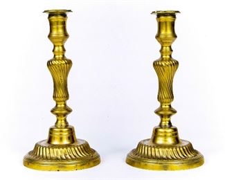Pair Of Brass 18th Century English Candle Sticks