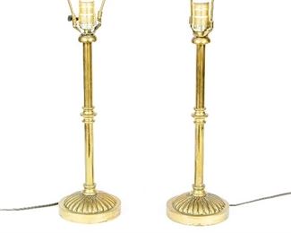 Pair Of Heavy Good Quality Brass Stick Lamps